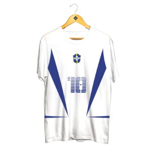 Camisa Oversized Masculina Branca com Detalhes Azuis 2002 – Algodão Premium & Caimento Perfeito