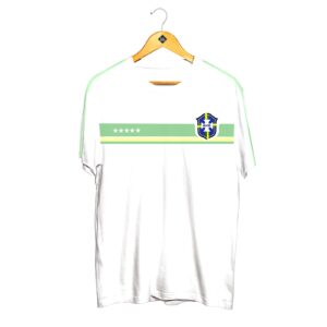 Camisa Oversized Masculina Branca Listrada Brasil – Algodão Premium & Caimento Perfeito